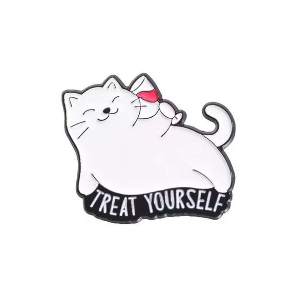 "Treat Yourself" kitty cat enamel pin NEW kitten - Picture 1 of 1